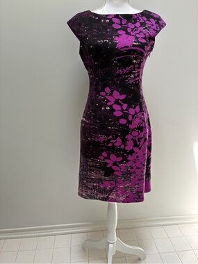 Purple Floral Midi Sheath Dress for Women